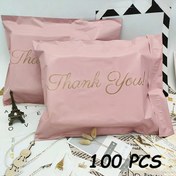 Resim 100 Adet Pembe Su Geçirmez Polietilen Paketleme Çantası - Kendinden Yapışkanlı Etiketler ve Altın "Teşekkür" Yazılı, Kalın Çok Amaçlı Hediye, Ofis, E-Ticaret & Kargo Çantaları, Lojistik, Modern Tasarım, Yapışkan Etiket Dahil 