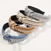 Resim Boho Rhinestone Faux Pearl Örme Başlık Parlak Sequin Baş Hoop Kadınlar için Zarif Saç Aksesuarları 