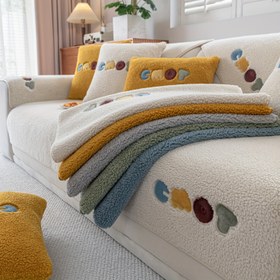 Resim 1 adet Çağdaş Peluş Kapitone Koltuk Örtüsü Nakışlı Renkli Harf Deseni ile, Kalın Sıcak Kaymaz Evcil Hayvan Dostu Makine Yıkanabilir 1-4 Kişilik Kanepe için Uygun, Oturma Odası Yatak Odası Ofis Dekoru için %100 Polyester, Evcil Hayvan Dostu Kaplama | Çağdaş Koltuk Örtüsü | Rahat Ev Aksesuarı, Koltuk Örtüleri 