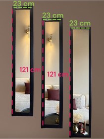 Resim Siyah Ahşap Çerçeve Dekor Ayna 3lu Duvar Dekor Aynalar Siyah 