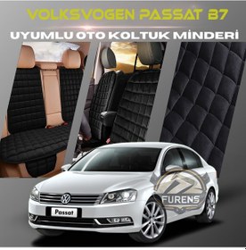 Resim Volksvogen Passat B7 Siyah Tay Tüyü Cepli & Terletmez Sırtlı Oto Koltuk Minder Seti - Koruma Kılıfı Ön & Arka Set 