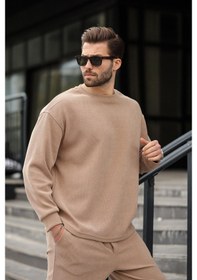 Resim Madmext Camel Bisiklet Yaka Erkek Kadife Takım E7337 Camel 