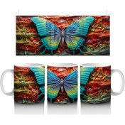 Resim Turuncu ve Mavi Kanatlı Dev Kelebek Deseni – Baskılı Kahve Kupası 
