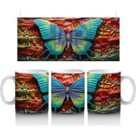Resim Turuncu ve Mavi Kanatlı Dev Kelebek Deseni – Baskılı Kahve Kupası 