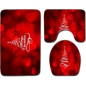 Resim DouranShop D-2 Stili Banyo Paspas Seti ve Banyo Halıları Noel Baskı Tuvalet Paspas Su Emme Paspas Ev Dekorasyon Halı (Yurt Dışından) 