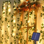 Resim Güneş enerjisiyle çalışan yapay sarmaşık yapraklı salkım ışıklar, 50/100 LED Güneş Bakır Tel Peri Işıkları, Dış Mekan Bahçe, Duvar, Balkon, Çit, Ağaç, Düğün, Parti, Restoran Atmosferini Geliştirme, Noel Süslemesi için 8 Modlu 