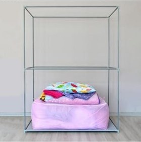 Resim Katlanabilir Gri Bez Dolap, 2 Raflı, Fermuarlı Kapak, 60 cm Genişlik 