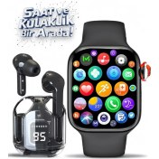 Resim Dokunmatik Bluetooth Kulaklık ve Akıllı Saat, Siyah, Arama ve Bildirim Özellikli 