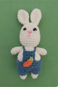 Resim perasse Mavi tulumlu tavşancık amigurumi 15 cm 