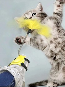 Resim 3b Trend Tüylü Kedi Ayak Oltası Kedi Oyuncağı Ele Ayağa Takılan Yaylı Olta Oyuncak 40 Cm 