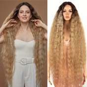 Resim 101.6 Cm 13*6*1 Gevşek Dalga Dantel Ön Peruk Saç Sentetik Peruk Kadınlar Için Ombre Sarı Su Dalga Uzun Kıvırcık Saç Peruk Cosplay Yüksek Sıcaklık Fiber Saç Sentetik Dantel Peruk 