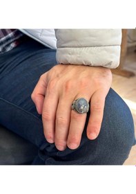 Resim Safir Doğal Taş Yüzük, 925 Ayar Gümüş Erkek Yüzük, Mavi Safir Taşlı Gümüş Yüzük Gümüş 