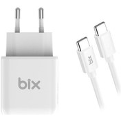 Resim Bix BX-UC25TA 25W Type-C PD Hızlı Şarj Adaptörü + 5A Type-C to Type-C Kablo Beyaz 