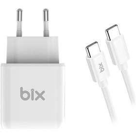 Resim Bix BX-UC25TA 25W Type-C PD Hızlı Şarj Adaptörü + 5A Type-C to Type-C Kablo Beyaz 