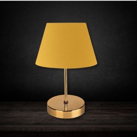 Resim Kuzey Gold Gövdeli Abajur Sarı Kumaş Yatak Odası Salon Sarı 