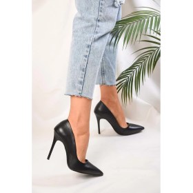 Resim Shoeberry Kadin Siyah Cilt Klasik Topuklu Stiletto 