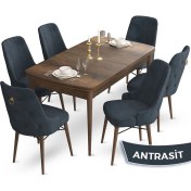 Resim Canisa Concept Taç Serisi 80 x 132 cm Açılabilir Barok Ahşap Desen Masa Takımı 6 Sandalye Gold Halkalı 