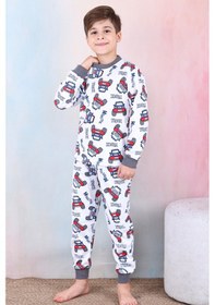 Resim Erkek Çocuk/bebek %100 Pamuk Pijama Takımı 1850-füme Füme 