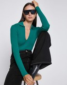 Resim Polo Yaka Crop Triko Kazak Uzun Kollu 