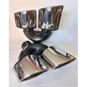 Resim 100 Mm. Paslanmaz Krom Yassı Çiftli Sağ/sol Takım Egzoz Eksoz Ucu 2 Adet (Çapraz Eşit) 