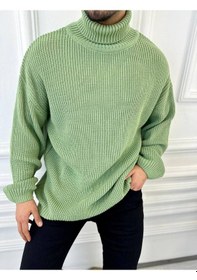 Resim Elku Moda Boğazlı Erkek Kazak Oversize Balıkçı Yaka Geniş Salaş Triko Kazak Yeşil 