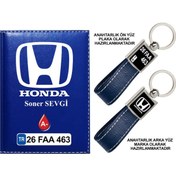 Resim Plakanıza Özel Honda Logolu Lacivert Ruhsat Kabı Ve Anahtarlık 