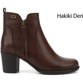 Resim Gönderi(R) Gönderi R Kadın Kahve Floter Fermuarlı Kalın Topuklu Hakiki Deri Bot Gkzb13410406 Kahve 