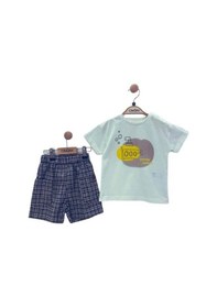 Resim Erkek Bebek Pamuklu T-shirt Kareli Şortlu Takım-13911 Siyah 