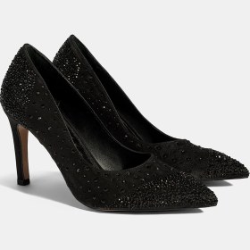 Resim Desa Kadın Siyah Taşlı Sivri Burunlu Topuklu Abiye Ayakkabı 