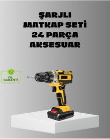 Resim Tek Şarjlı Darbeli Matkap Seti 2 Bataryalı, 24w Güç, 24 Parça Aksesuar, Led Işıklı Najmaddin 