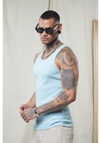 Resim Slim Fit Kaşkorseli Esnek Düz Erkek Sporcu Atlet Açık Mavi 