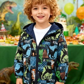 Resim Erkek Çocuklar İçin Rüzgar Geçirmez Kapüşonlu Ceket, Pürüzsüz Fermuar ve Esnek Bilekler - Yumuşak Işık Bej Renkli Kumaş, Nefes Alabilen Astar, 15-25°C Sıcaklık Kontrolü, Dinozor Baskılı Tasarım, Bahar/Sonbahar Dış Mekan Oyunları ve Anaokulu Gezileri İçin Uygun, Dinozor Giysileri, Bahar Sonbahar Giyimleri, Eğlenceli Çocuk Modası, Dayanıklı Çocuk Giysileri, Okul Çağı Çocukları 