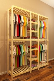 Resim Fokai Wood Quatro - Açık Ahşap El Yapımı Elbise Dolabı 