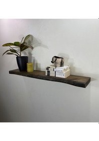 Resim 90 CM Ahşap Duvar Rafı, Kütük Duvar Rafı, Masif Raf Ceviz 