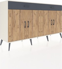 Resim Hyperion Konsol 4 Raflı 2 Çekmeceli 4 Kapaklı 176x44x99 Aytaşı-ça Aytaşı-çam/antrasit 