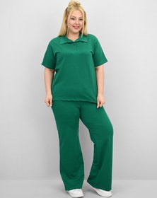 Resim Kadın Büyük Beden Kısa Kollu Polo Yaka Eşofman Takımı 8188-25 - 5XL / Bebe Mavi 