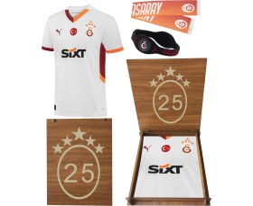 Resim Galatasaray Orijinal 2024/2025 5 Yıldız Deplasman Forma Atkı ve Bileklik Hediyelik Ahşap Kutulu 