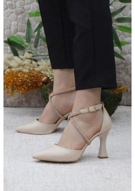 Resim Feles 18-444 Çapraz Şerit Taşlı Abiye Kadın Topuklu Ayakkabı Sti 001 