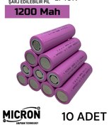 Resim Micron 10 Adet 18650 Lityum Pil (batarya) 1200 Mah (amper) 3.7 V ( Volt) Şarj Edilebilir Başsız Pil 