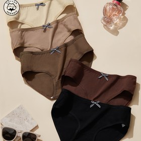 Resim 5 adet Kadın İç Çamaşırı, Kurdele Detayı ile - Orta Bel, Yumuşak ve Rahat, Çeşitli Renkler (Bej, Kahverengi, Siyah, Mor, Hafif Gri), Basit Düz Desen, Günlük İç Çamaşırı | Kurdele Detayı | Nefes Alabilir 