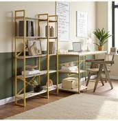 Resim Robin Home Gold Çalışma Masası Ve Gold Kitaplık Metal Ayaklı 2'li Set Mermer 