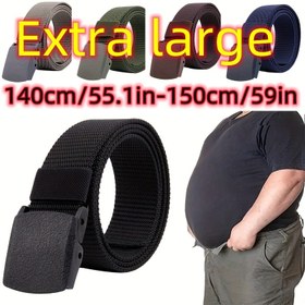 Resim Erkekler İçin Büyük Beden Günlük Kemer - 139.95cm'den 149.86cm'ye Uzunluk, Naylon Kanvas ve Anti-Allerjik Plastik Toka, Siyah, Kot Pantolon, Bel Bandı 
