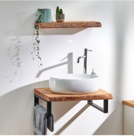 Resim Ağaç Banyo Tezgahı Set Ceviz 