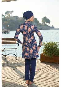 Resim Estiva 25935 Lacivert Dijital Desenli Tam Boy Lycralı Tesettür Mayo 