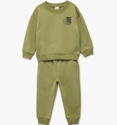 Resim Koton Bisiklet Yaka Uzun Kollu Baskılı Pamuklu Eşofman Takımı Yeşil 6wmb10057tk Yeşil 