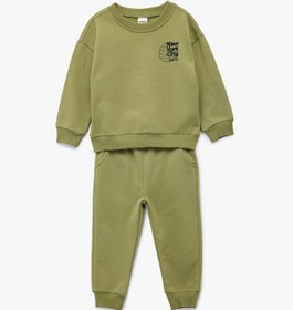 Resim Koton Bisiklet Yaka Uzun Kollu Baskılı Pamuklu Eşofman Takımı Yeşil 6wmb10057tk Yeşil 