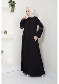Resim Nakış İşlemeli Büyük Beden Ferace Siyah 