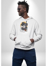 Resim Gangster Panda Kadın Erkek Beyaz Kapüşonlu Sweatshirt Hoodie Beyaz 