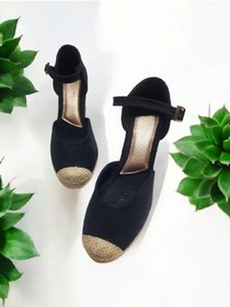 Resim GokceKundura06 Kadın 7cm Topuk Keten Tokalı Burnu Hasır Espadril 