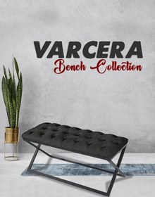 Resim Varcera Siyah Çapraz Metal Ayaklı Bench Puf 